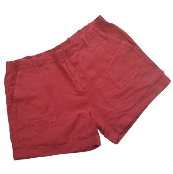 Max & Mia Linen Blend Cuffed Clay Red Shorts. - Picture 1 of 7